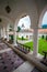 Church inside Sambata de Sus Monastery seen trough a colonade in