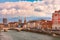 Church, Isere river and bridge in Grenoble, France