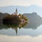 A church on the island in lake Bled in Slovenia