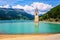 Church in the lake Reschensee bell tower, South Tyrol, Italy