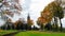 Church in little town at autumn time