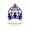 Church logo and biblical symbols. The unity of believers in Jesus Christ, the worship of God, participation in the evening