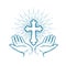 Church logo. Christian Cross icon or symbol. Sketch vector illustration