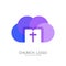 Church logo. Christian symbols. The cross of Jesus Christ, the cloud and the open bible.