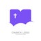 Church logo. Christian symbols. The cross of Jesus Christ, the cloud and the open bible.