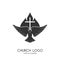 Church logo. Christian symbols. The Cross of Jesus Christ and the Symbol of the Holy Spirit are a dove and a flame