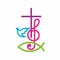 Church logo. Christian symbols. The cross of Jesus Christ and treble clef as a symbol of praise and worship to God.