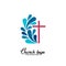 Church logo. Christian symbols. The cross of Jesus Christ and wave elements