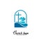 Church logo. Christian symbols. The cross of Jesus Christ and wave elements