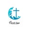 Church logo. Christian symbols. The cross of Jesus and the waves of living water