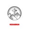 Church logo. Christian symbols. Cross of the Savior Jesus Christ against the backdrop of mountains and radiance