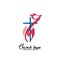 Church logo. Christian symbols. A dove of flame interwoven with the cross of Jesus Christ