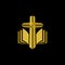 Church logo. Christian symbols. Gold cross and Holy bible