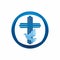 Church logo. Christian symbols. Jesus` cross and dove - the Holy Spirit