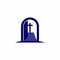 Church logo. Christian symbols. Open the door and the staircase leading to the cross of the Lord and Savior Jesus Christ