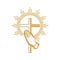 Church logo. Christian symbols. Praying hands and cross of Jesus Christ