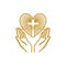 Church logo. Christian symbols. Praying hands are directed to the heart with the crown of thorns of Jesus Christ