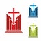 Church logo. Christian symbols. Stylish cross of Jesus Christ among graphic vector elements