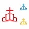 Church logo. Christian symbols. Stylish cross of Jesus Christ among graphic vector elements