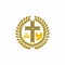 Church logo. Christian symbols. Wreath, Jesus cross, crown and dove