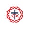 Church logo. The cross of Jesus, the crown of thorns and the sign of the fish