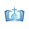 Church logo. The cross of Jesus, the open bible and the globe