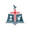 Church logo. The cross of Jesus, the open pages of the Bible and the symbols of the sacrament