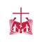 Church logo. An open bible, the cross of Jesus Christ and the family of believers in the Lord