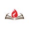 Church logo. An open bible and a flame are a symbol of the Holy Spirit