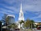 Church and Modern Buildings in Downtown Sarasota at the Gulf of Mexico, Florida