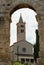 Church and monastery of St. Anthony of Padua seen from amphitheatre Arena in Pula, Croatia