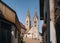 Church on a mountain overlooking valley in Villandro, Dolomites, Italy