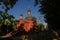 Church-necropolis of Nikolai Pirogov, churchyard in deep shadows from sunset, Vinnytsia, Ukraine