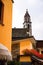 Church and orange buildings in Ascona, Switzerland