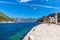 Church of Our Lady of the Rocks and view on Perast old town, Montenegro