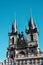 The Church of Our Lady before Tyn in Prague with two tall Gothic spires