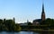 A church over am Main river in Frankfurt, Germany