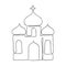 Church painted in one line. The coloring of the concept of religion. Catholic vector.