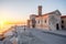 Church in Piran town at the sunset