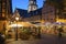 Church place with city hall and city hall tower in Ettlingen