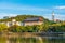 Church reflected on a pond at Duryu park at Daegu, Republic of Korea