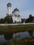 Church reflected in the water