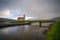 Church and the river Stora located in Sandavagur on Faroe Islands, Denmark