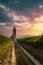 Church ruins in Hungary in the middle of a cornfield. She stands on Lake Balaton in Somogyvamos, photographed romantic sunset