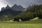 The Church of San Giovanni in Ranui in a summer day, Santa Maddalena, Puez Odle Natural Park, Italy, Europe