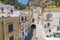 Church of San Salvatore de` Birecto and historical buildings in Atrani on Amalfi Coast, Italy