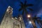 Church San Servacio with palm tree in the night in the downtown of Valladolid, Yucatan, Mexico