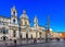 Church Sant Agnese in Agone and Fountain of the four Rivers with Egyptian obelisk on Piazza Navona in Rome