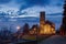 Church of Santa Giustina, also called the Old Cathedral with distant silhouette of the New Cathedral. Monselice, Padua, Veneto.