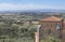 Church of Santa Marina with San Marcos Dam at bottom, Aceituna, Extremadura, Spain